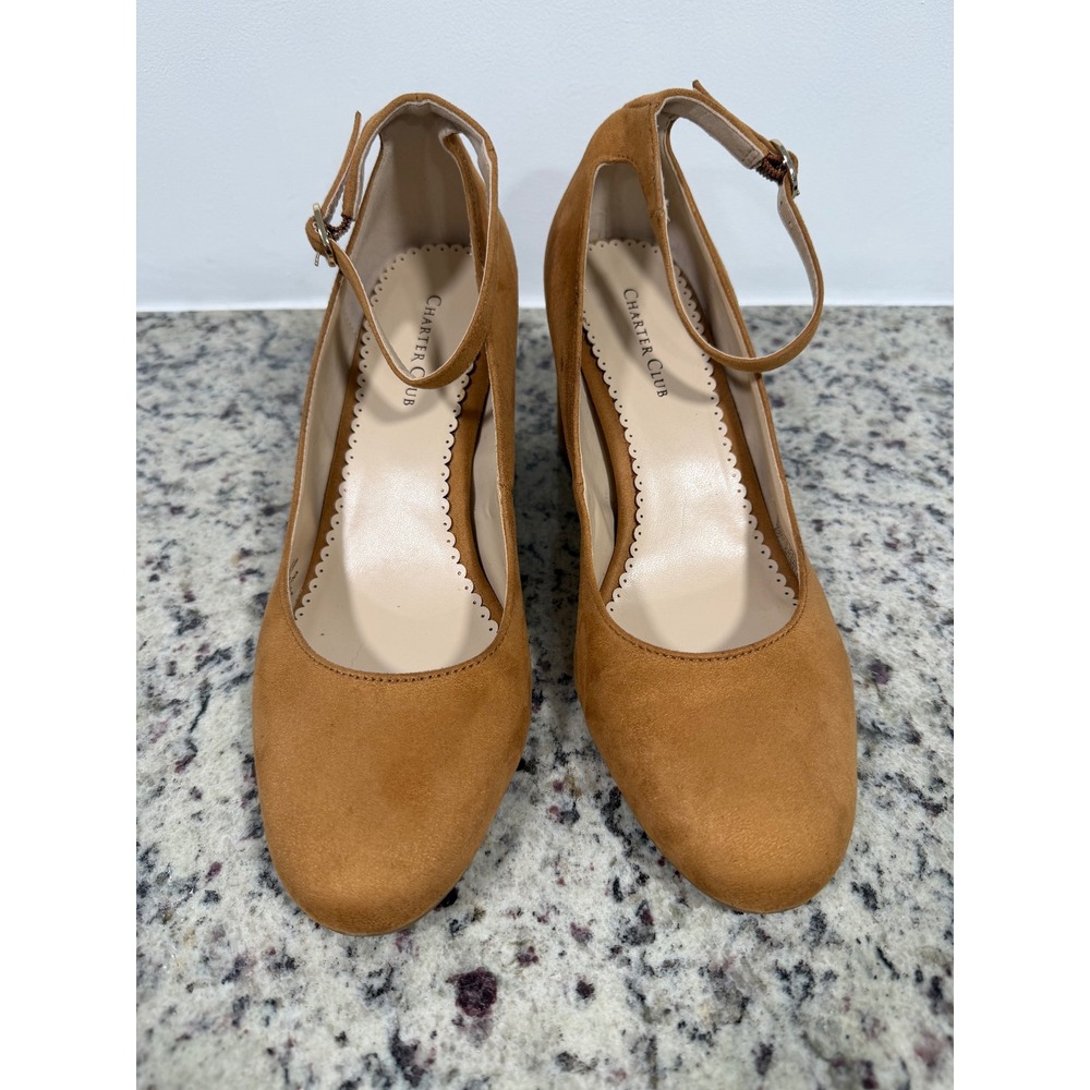 Charter Club Francina Tan Faux Suede Ankle‎ Strap Block Heel Pumps Womens 8M